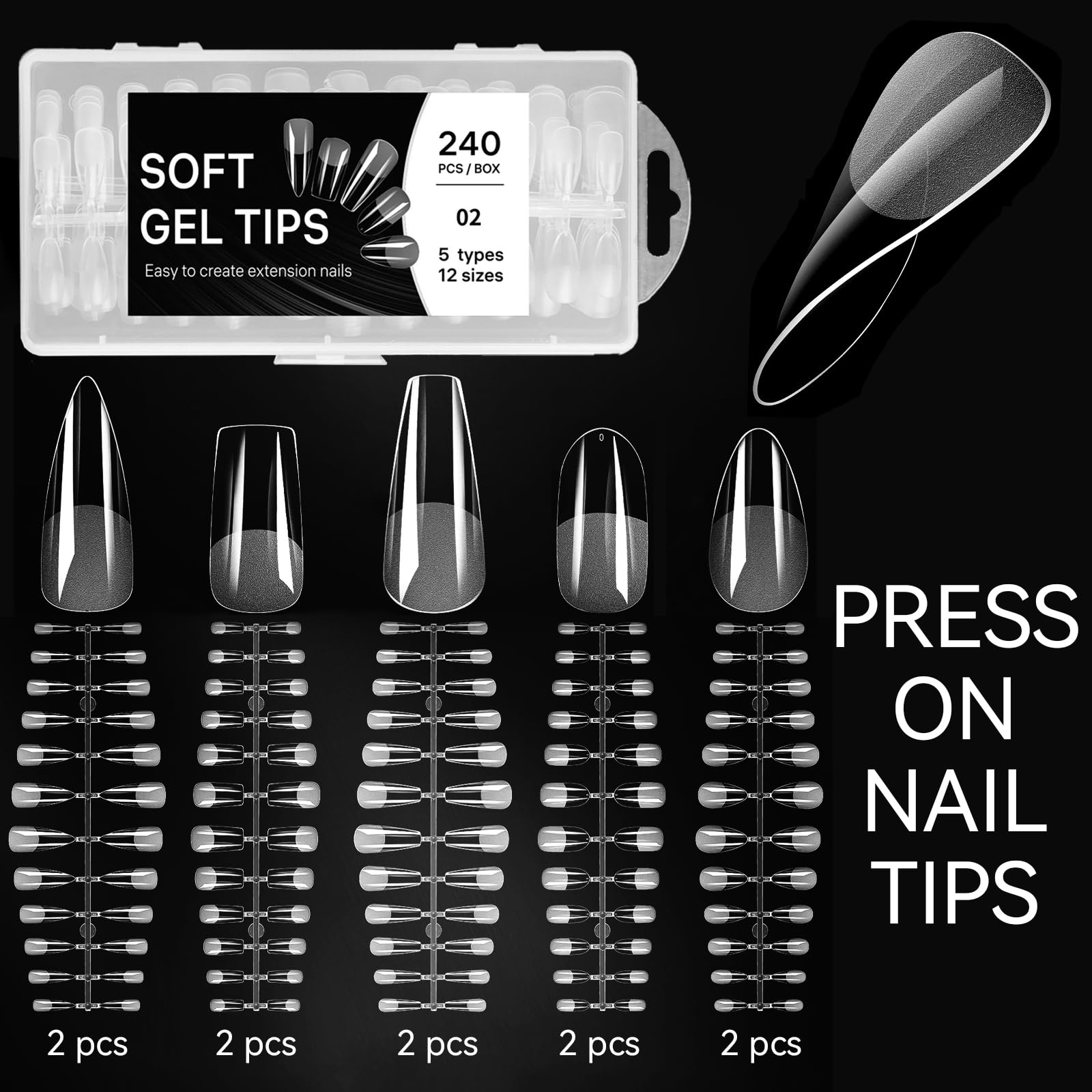 Full 240 piece clear nail tip set for DIY manicure