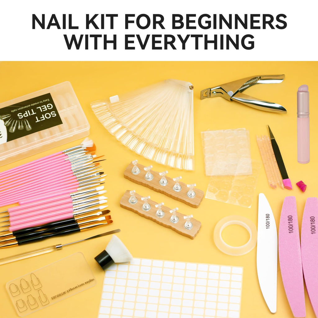 Complete packaging layout of the Esuohym soft gel nail extension kit