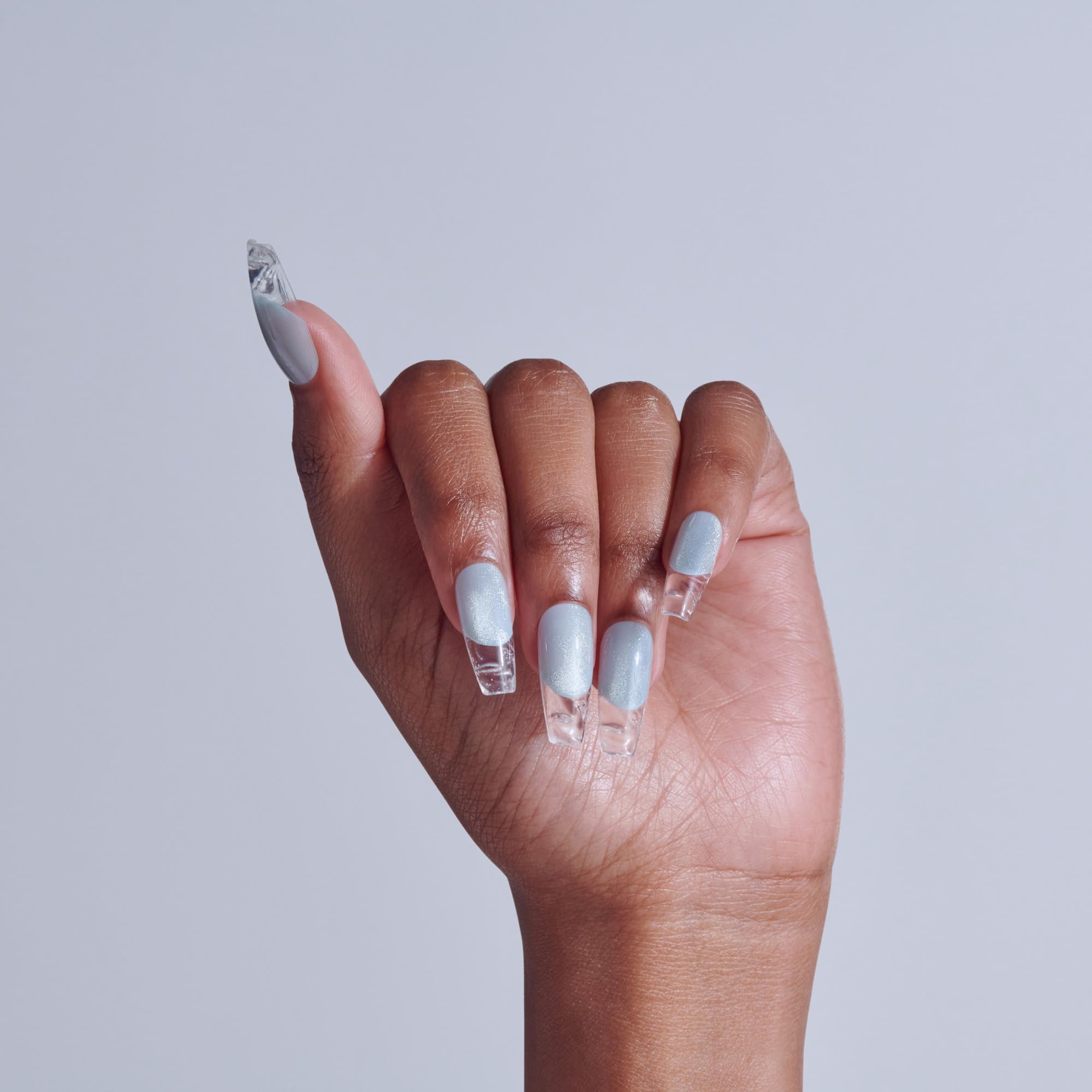 Blue glossy coffin nails with jeweled 3D accents