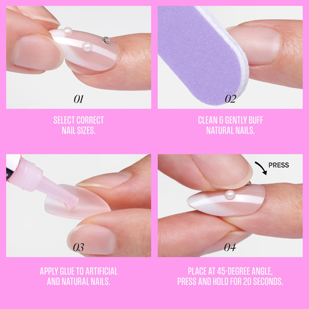 Kiss Seraphic press on nails applied on hand