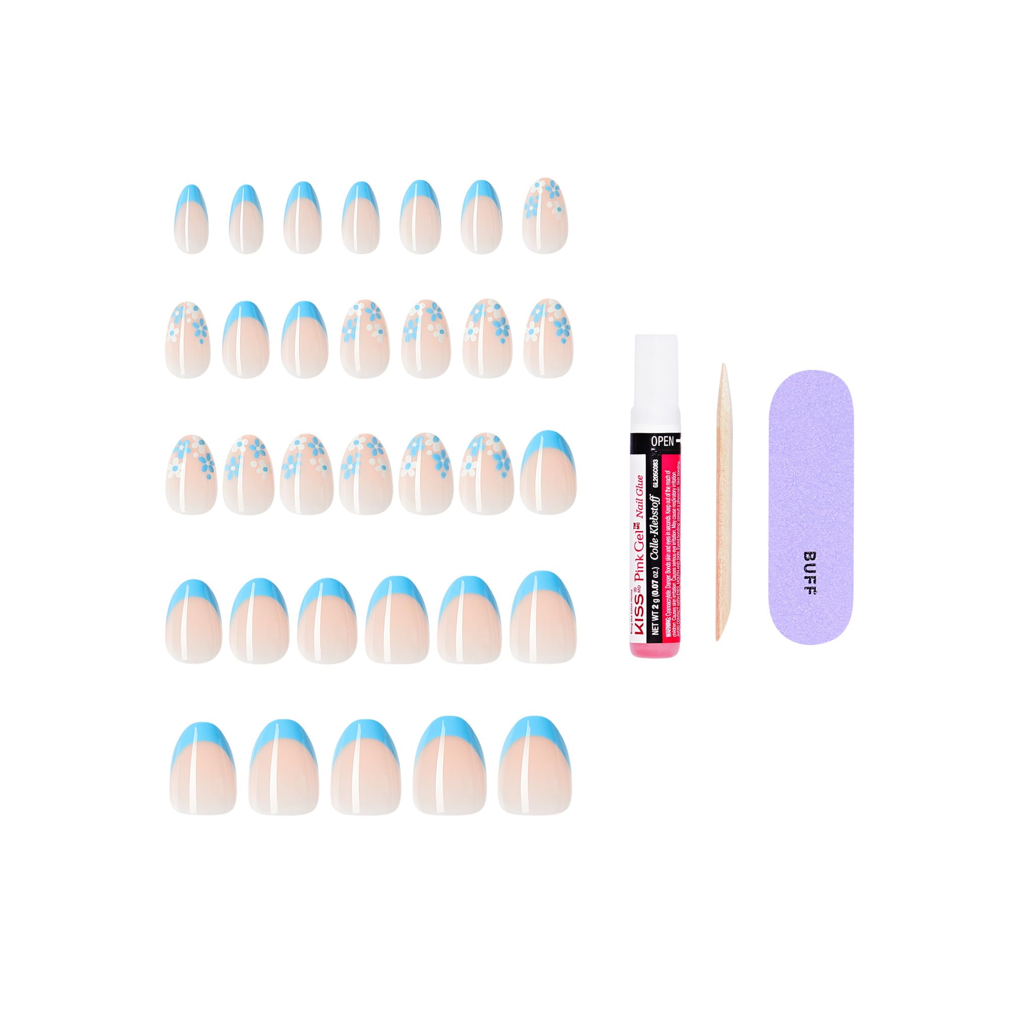 Hand wearing Kiss Core blue almond press on nails