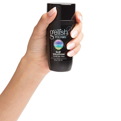 Close up of Gelish PolyGel Natural Clear hybrid formula