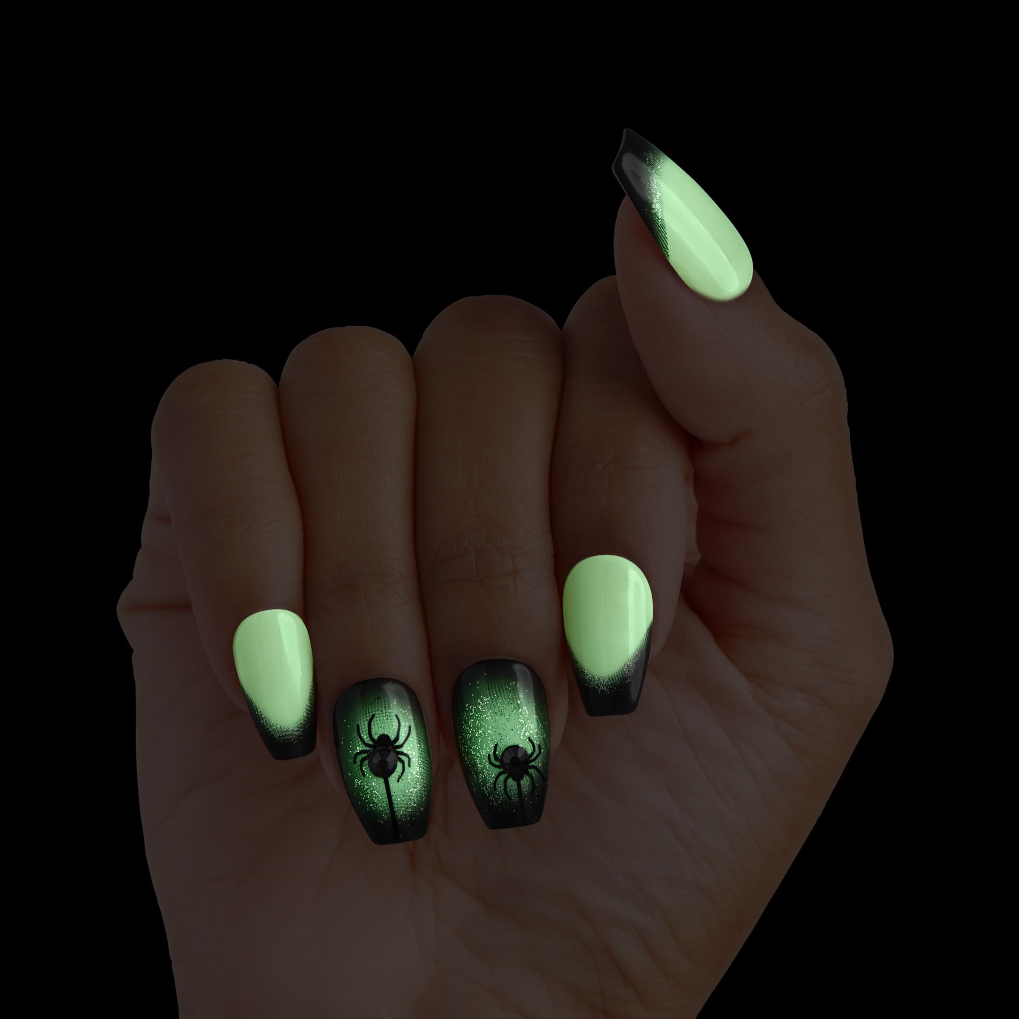 Side profile of KISS imPRESS Halloween glossy black nails