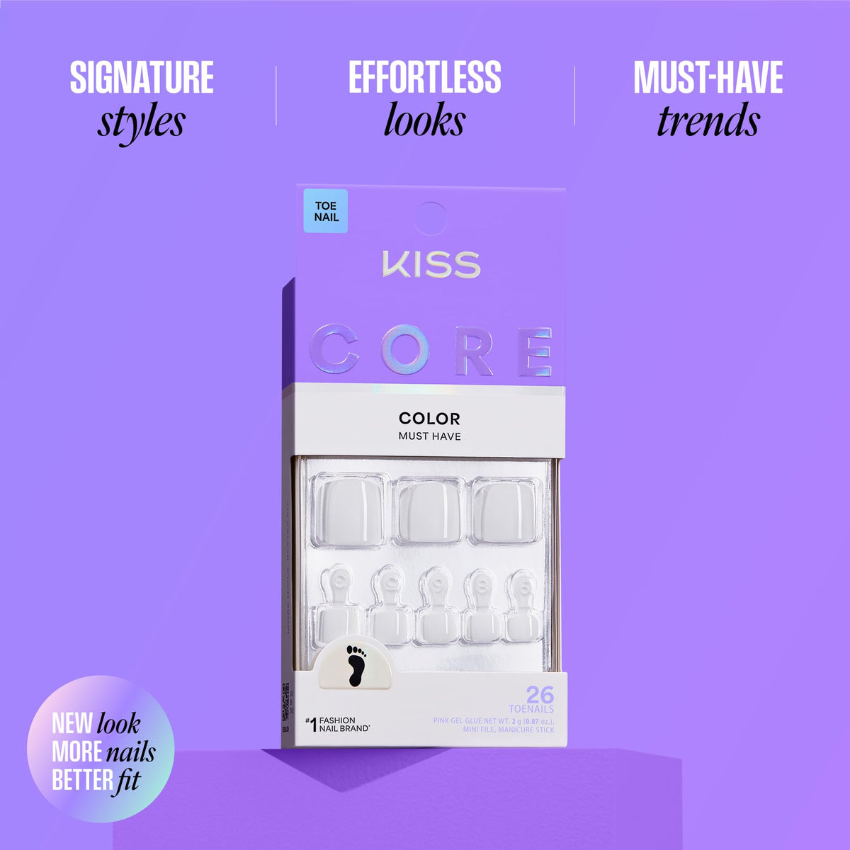 Side angle view of KISS core toenails packaging