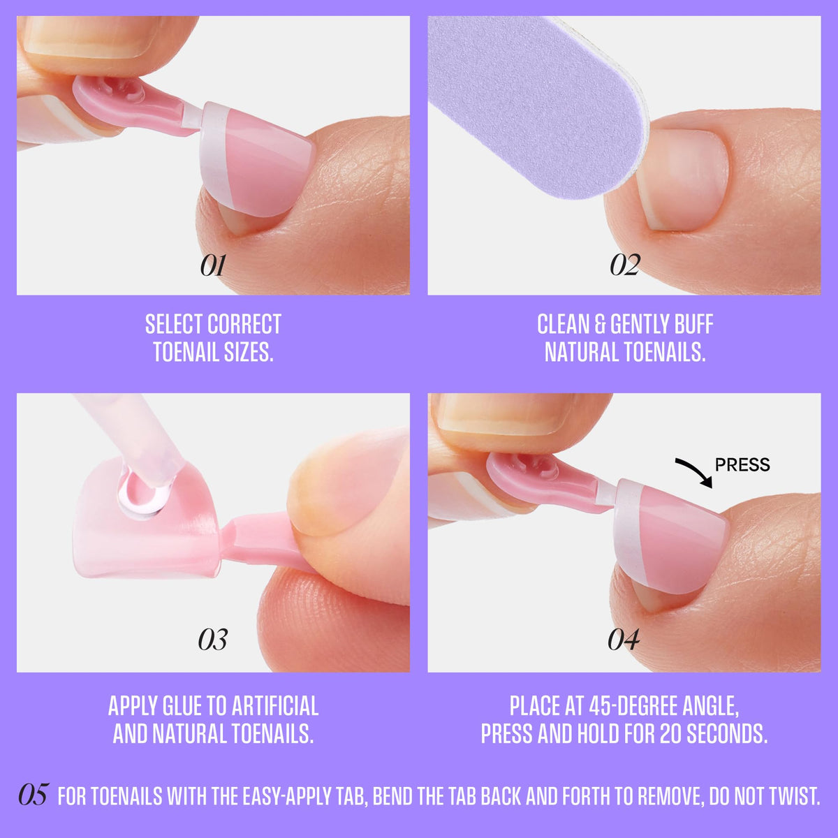 Complete set of white short squoval press-on toenails