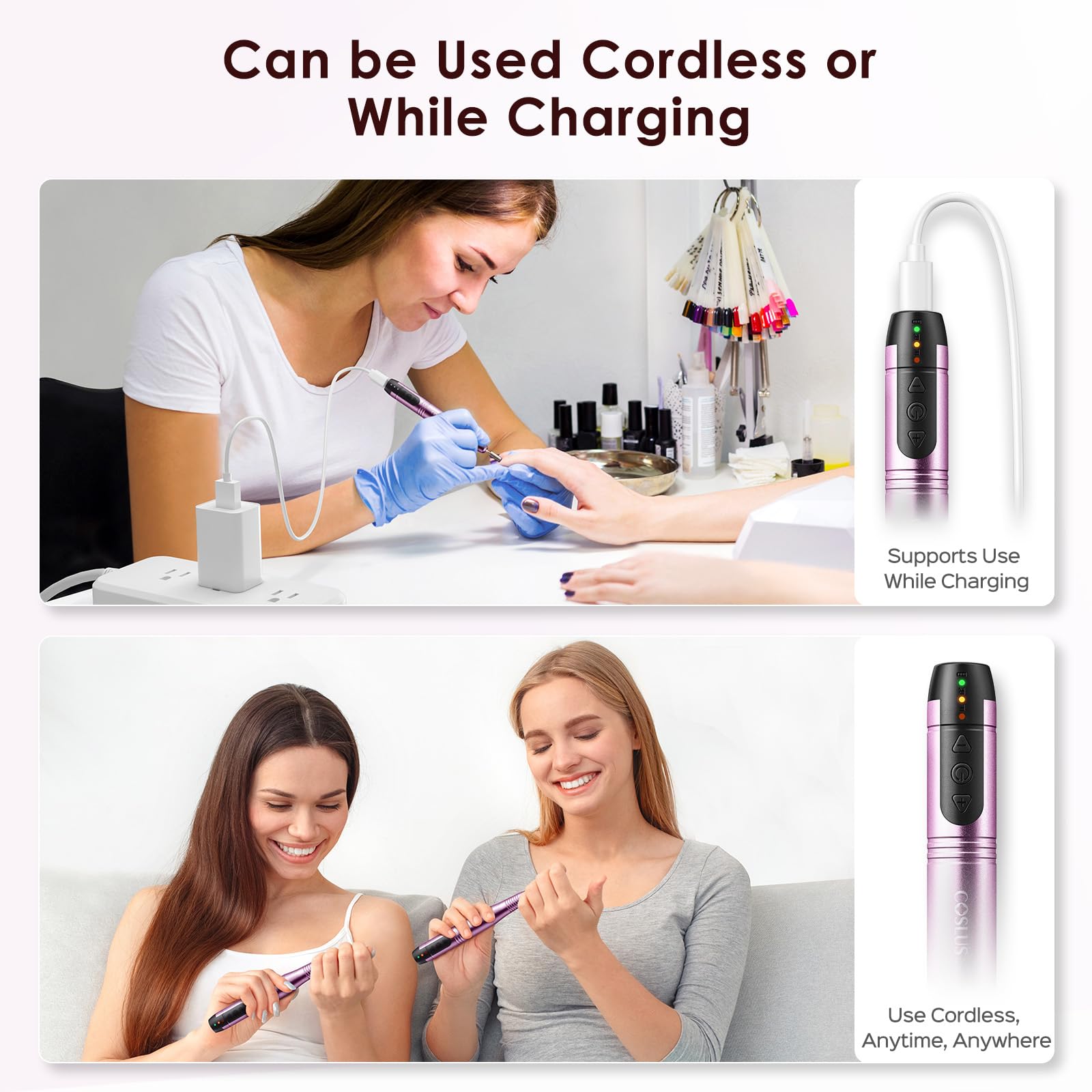 Side profile of Coslus portable electric nail drill
