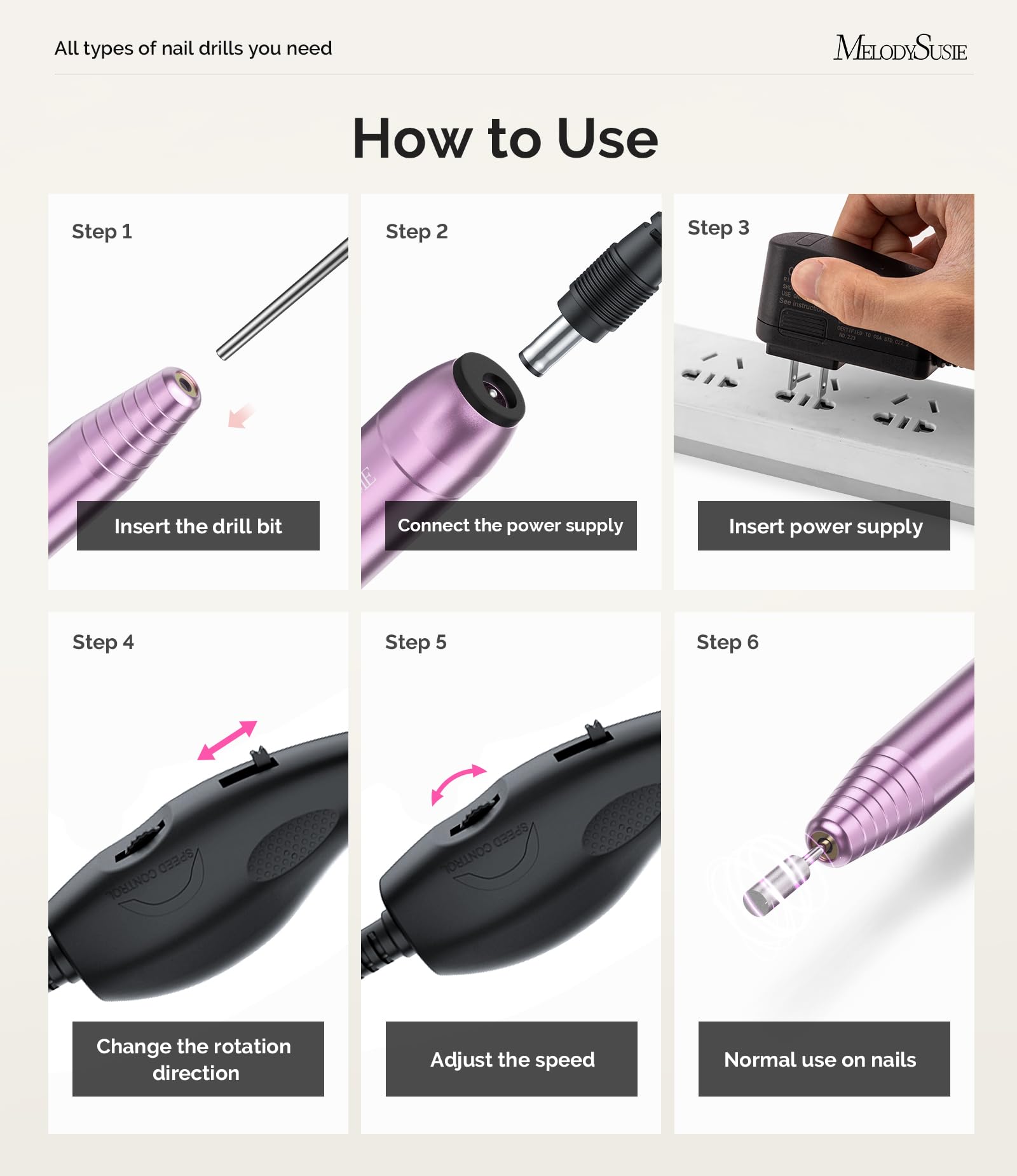 Hand holding MelodySusie portable nail drill for manicure