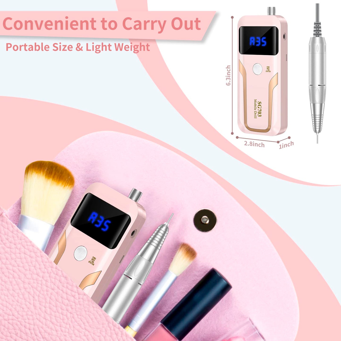 Professional cordless e-file for acrylic nails and gel polishing