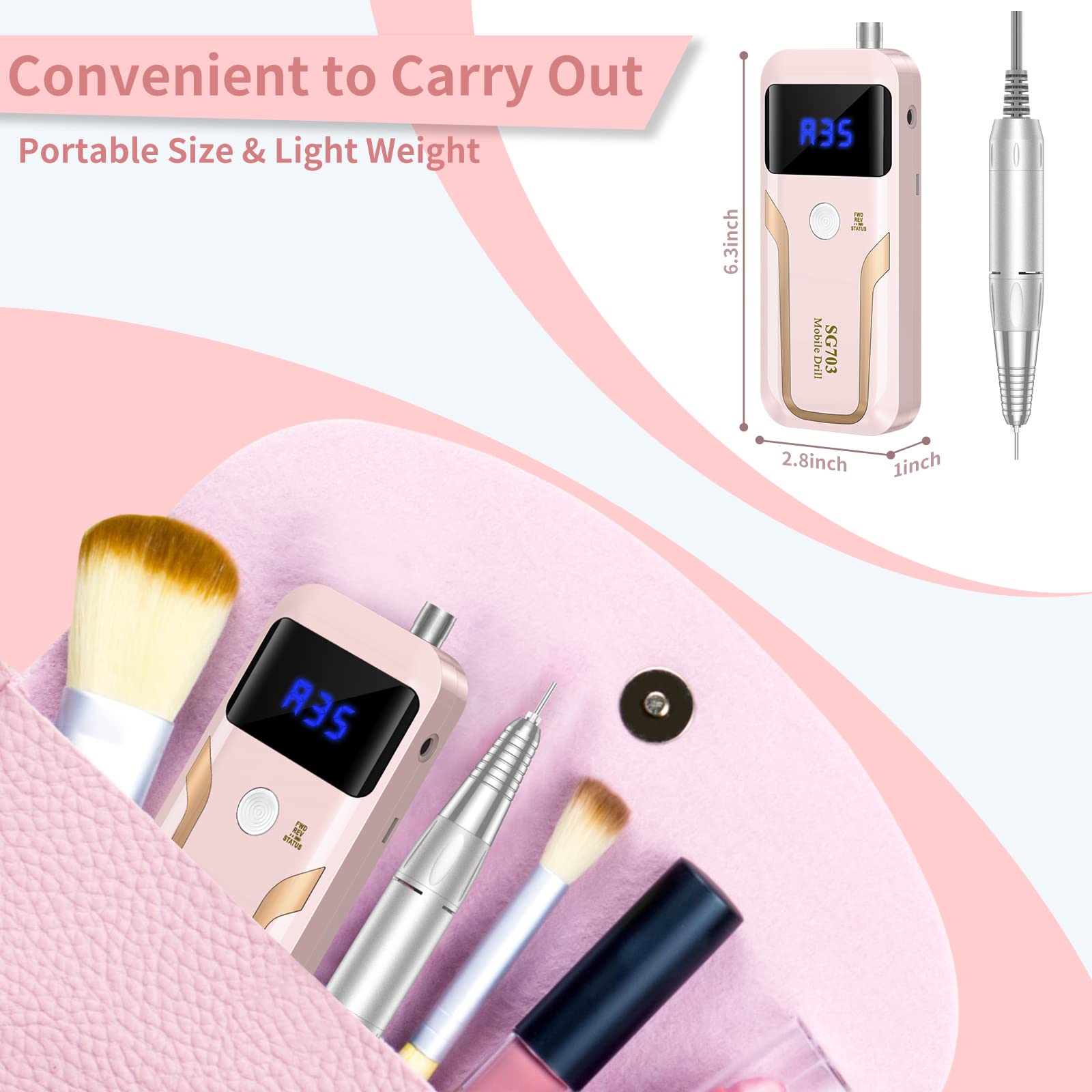 Professional cordless e-file for acrylic nails and gel polishing