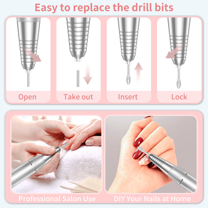 Pink portable electric nail file for manicure and pedicure