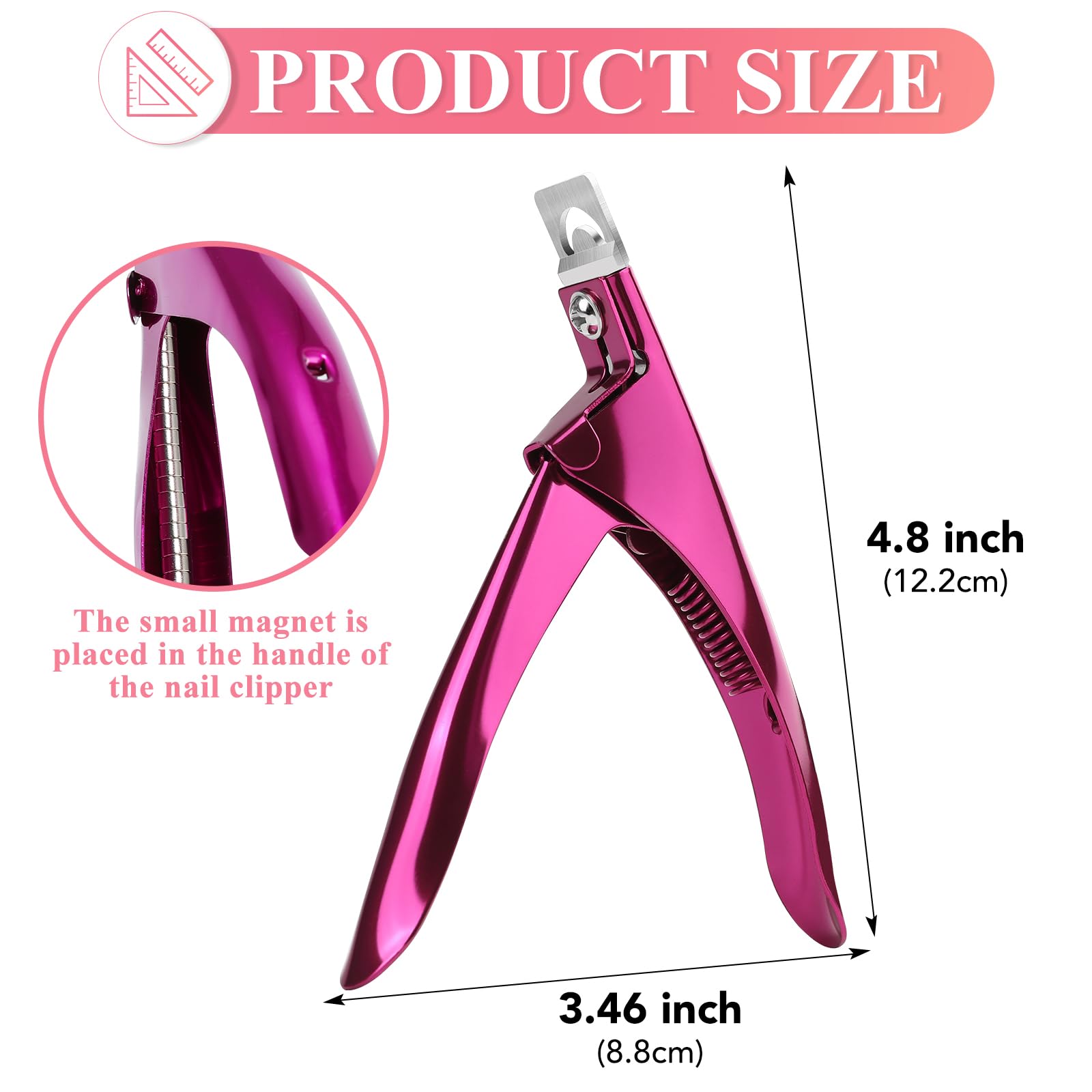 Close up of stainless steel acrylic nail clipper with magnetic sizers
