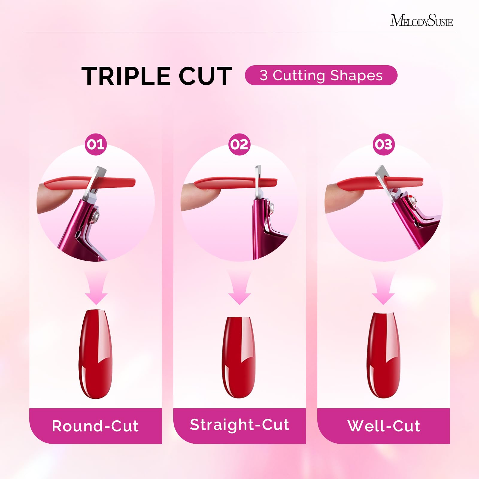 MelodySusie nail clipper kit showing magnetic sizers and plum finish