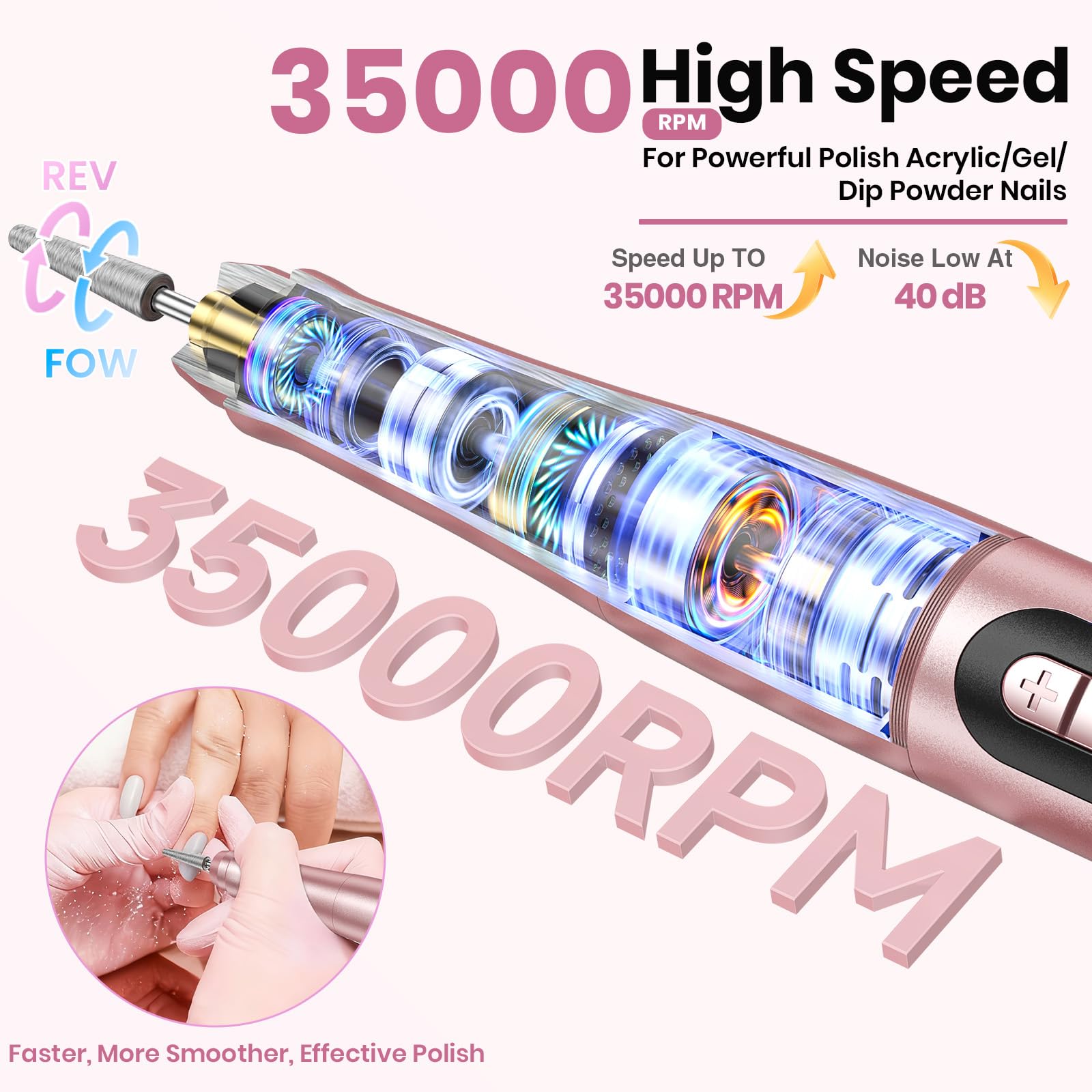 Rose gold ergonomic handle of Aomees nail drill