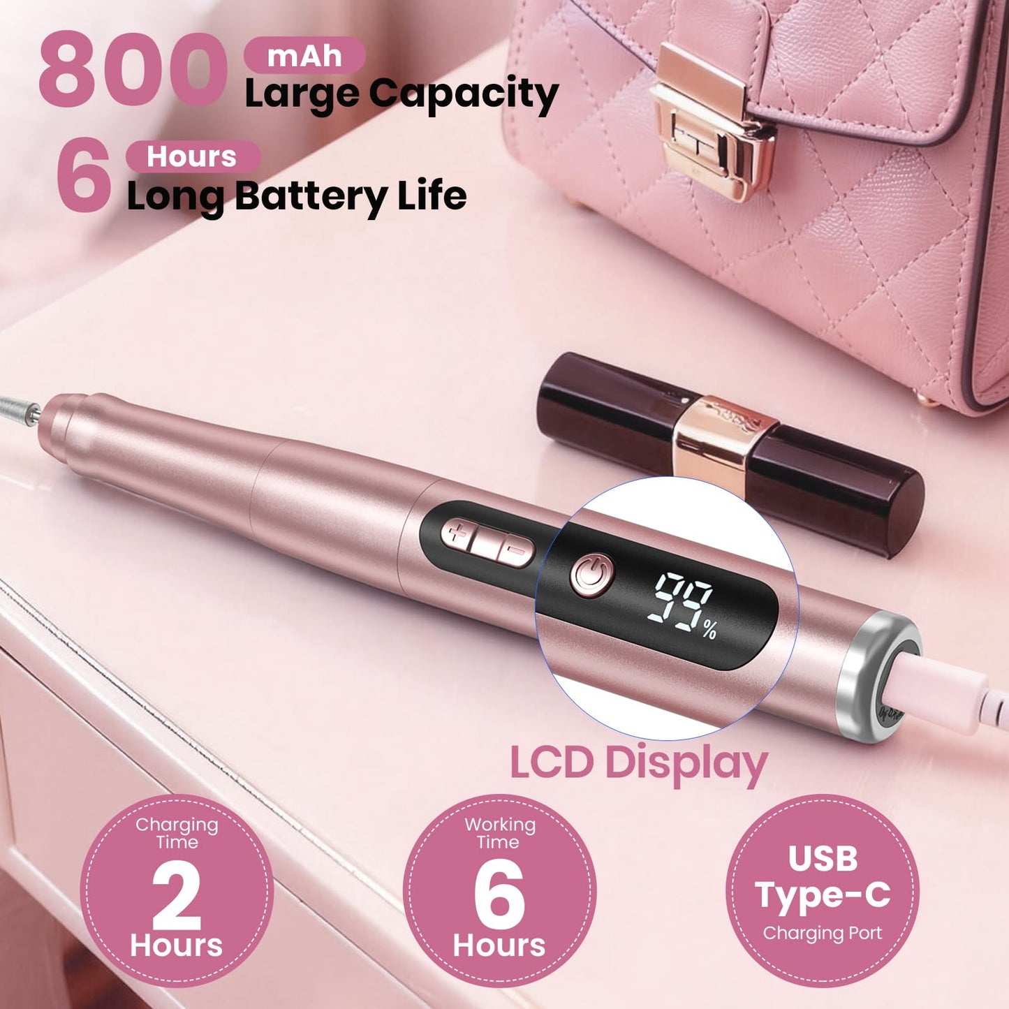 Side profile of Aomees professional electric nail file