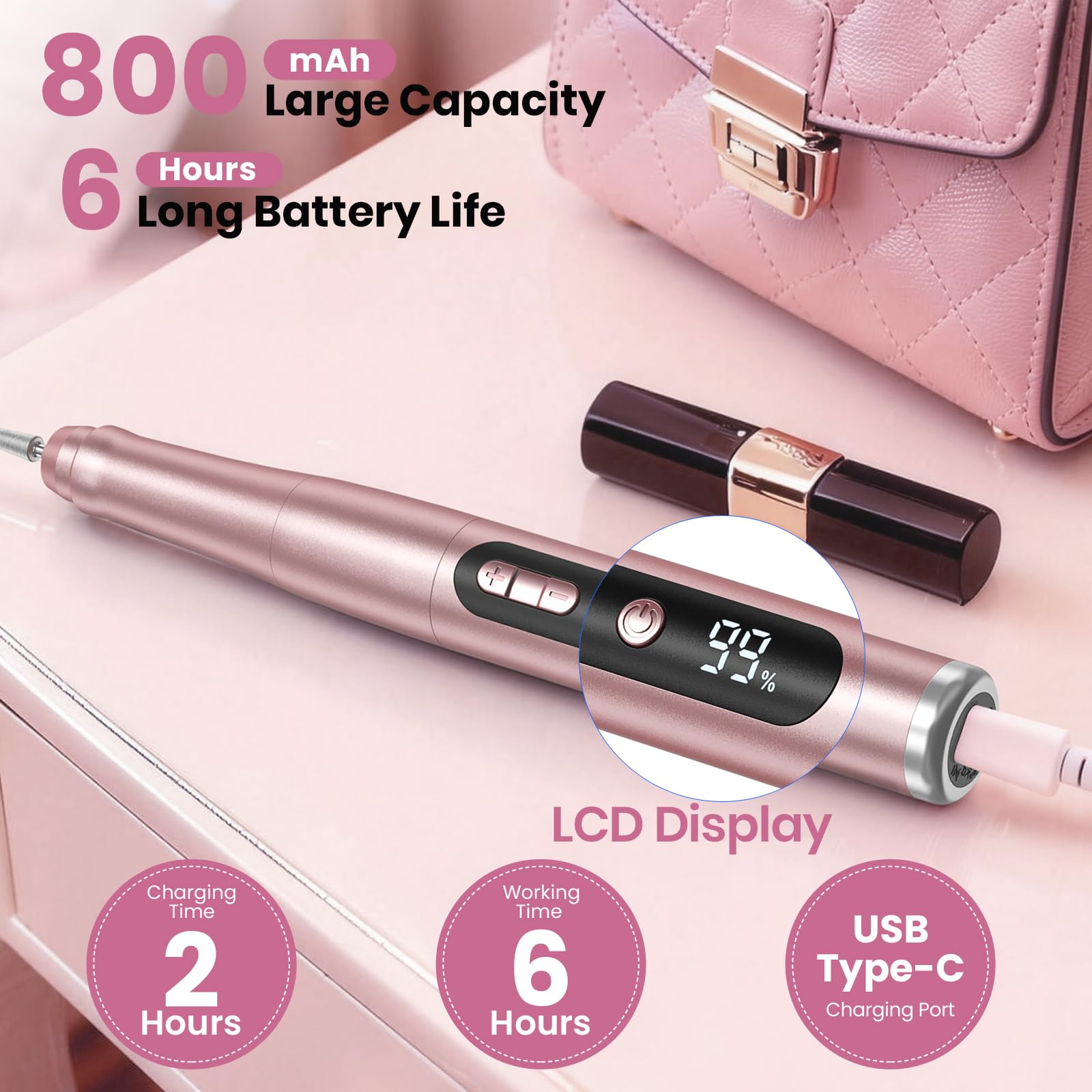 Side profile of Aomees professional electric nail file