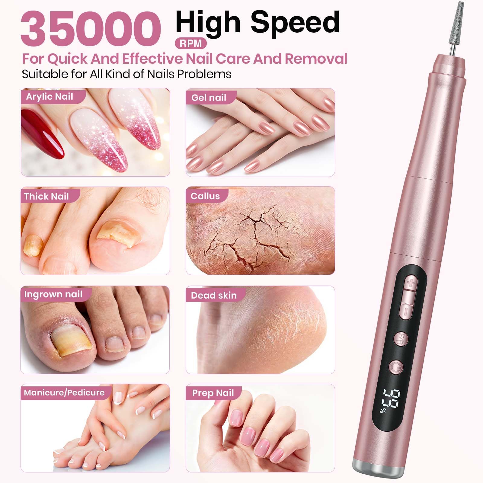 Close up of digital battery display on nail drill
