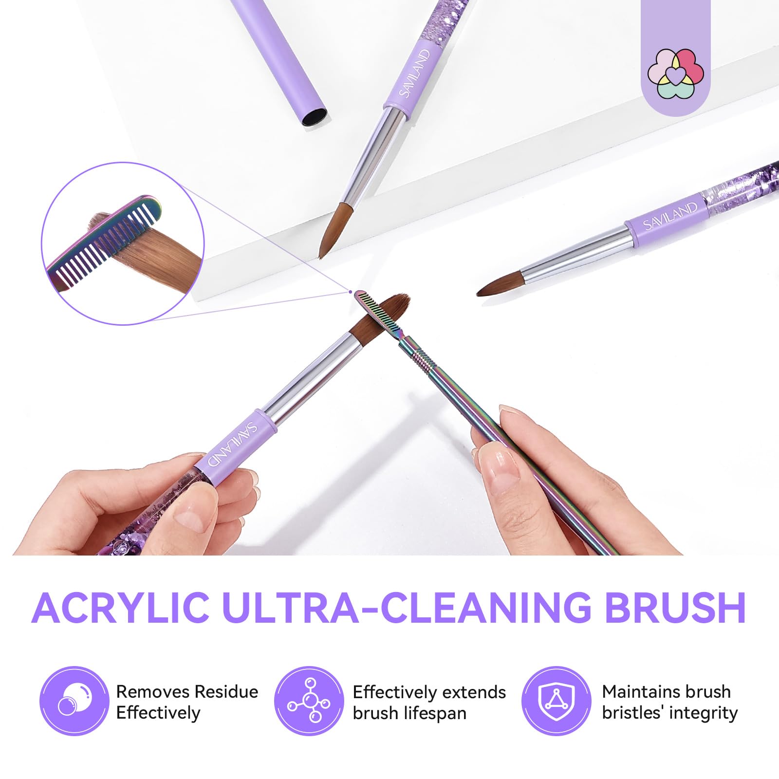 Close up of Saviland Kolinsky bristles for acrylic application