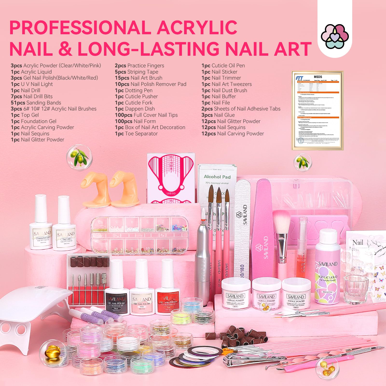 Saviland acrylic powders and monomer liquid set for home salon