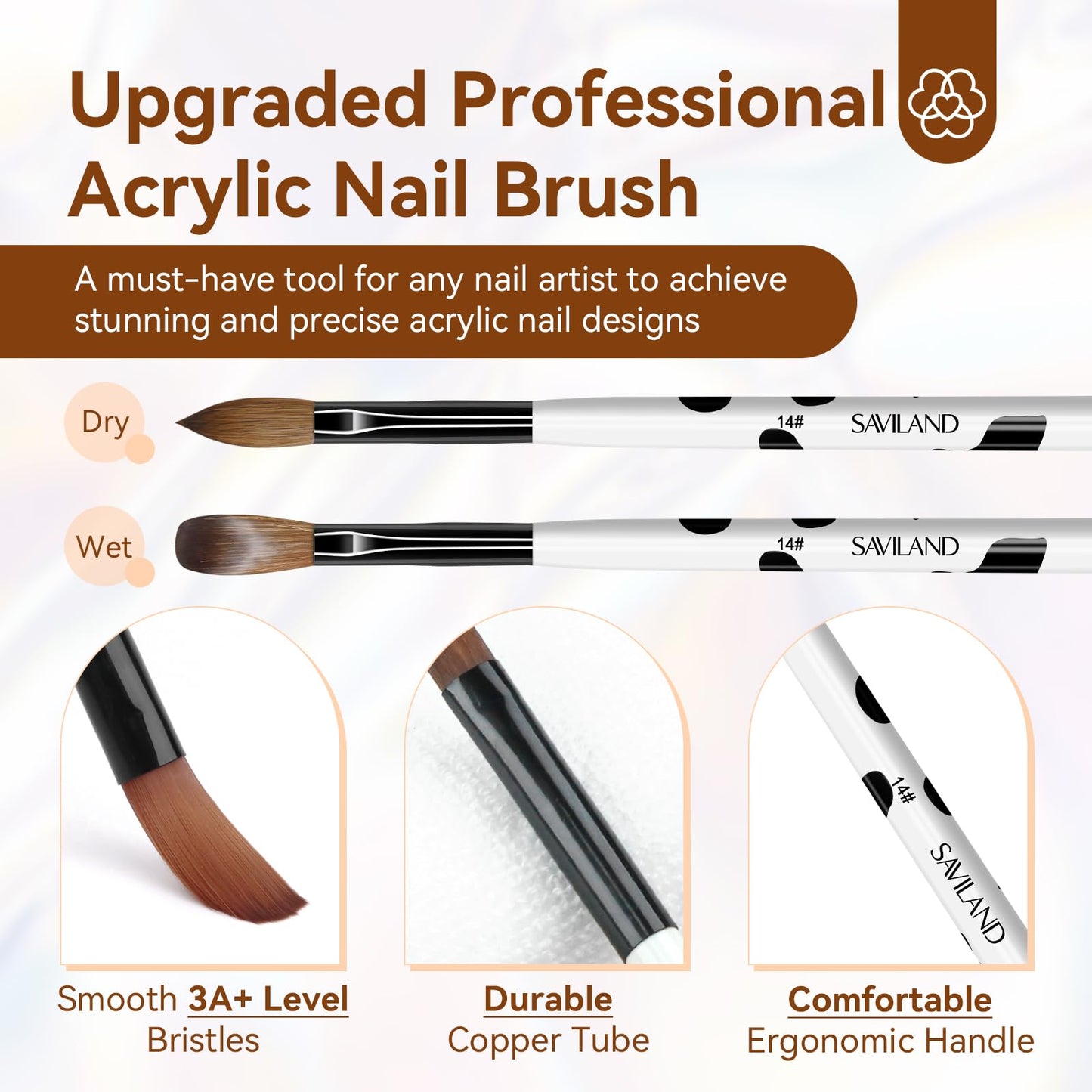 Saviland nail brush set size 8 10 14 with storage box