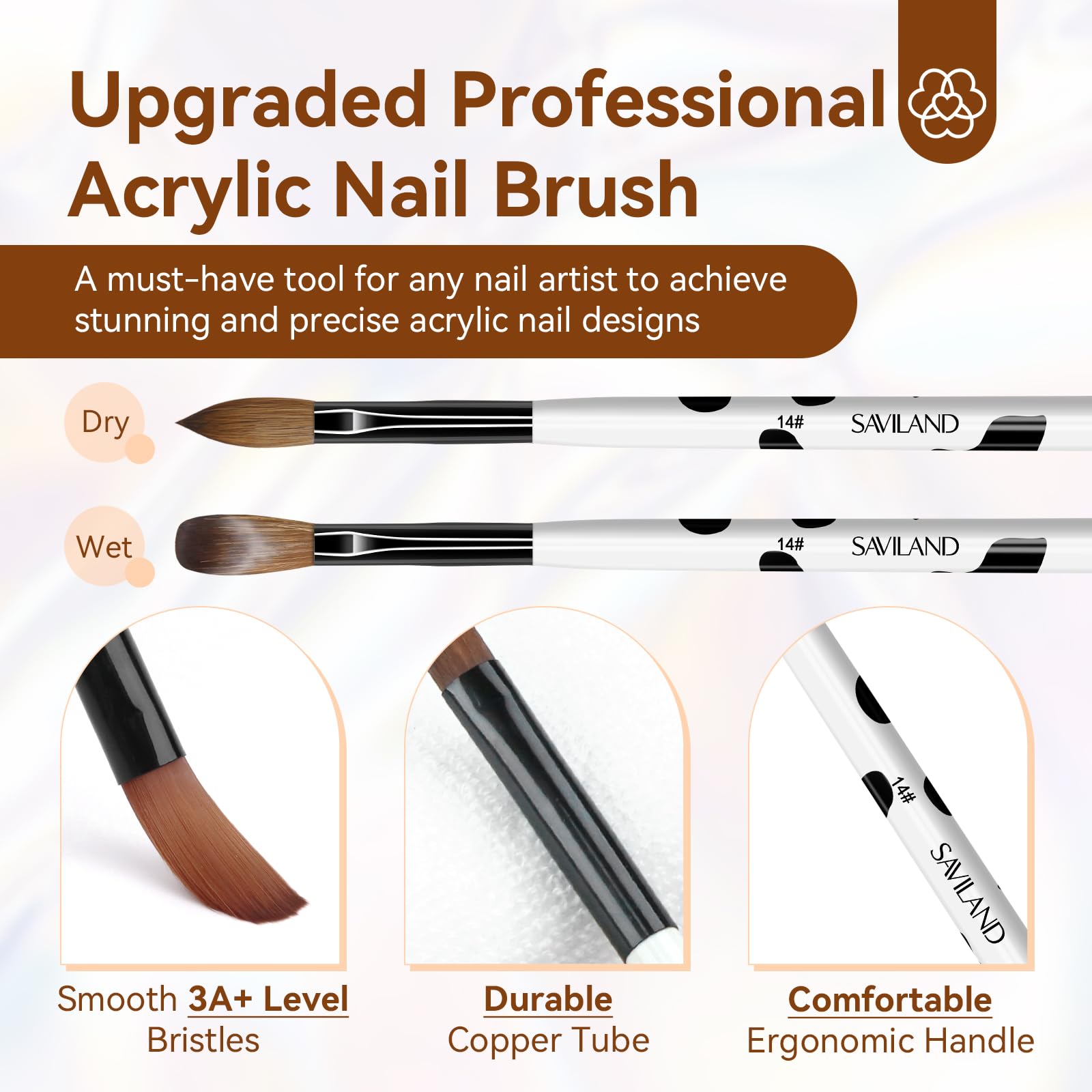 Saviland nail brush set size 8 10 14 with storage box