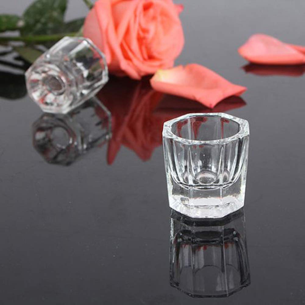 Two clear glass monomer liquid bowls for acrylic nails