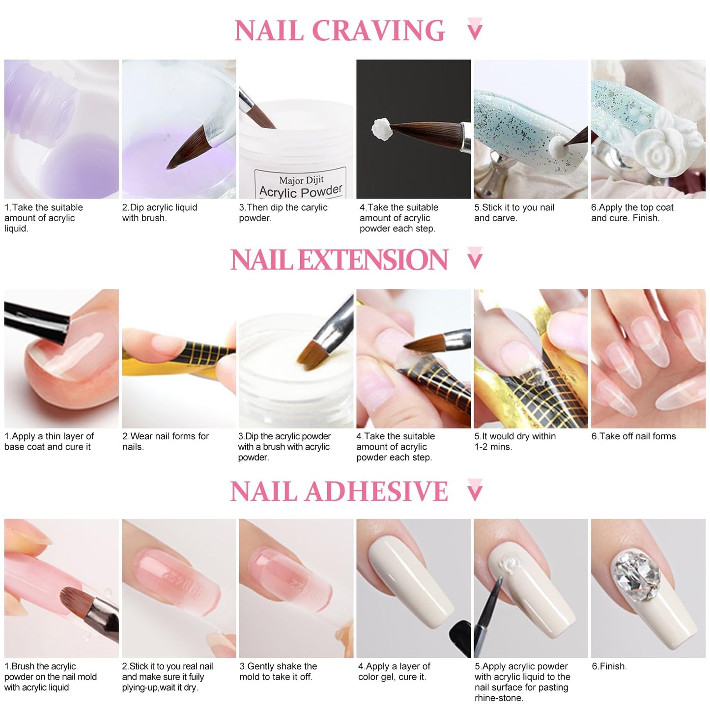 Beginner friendly acrylic nail system display