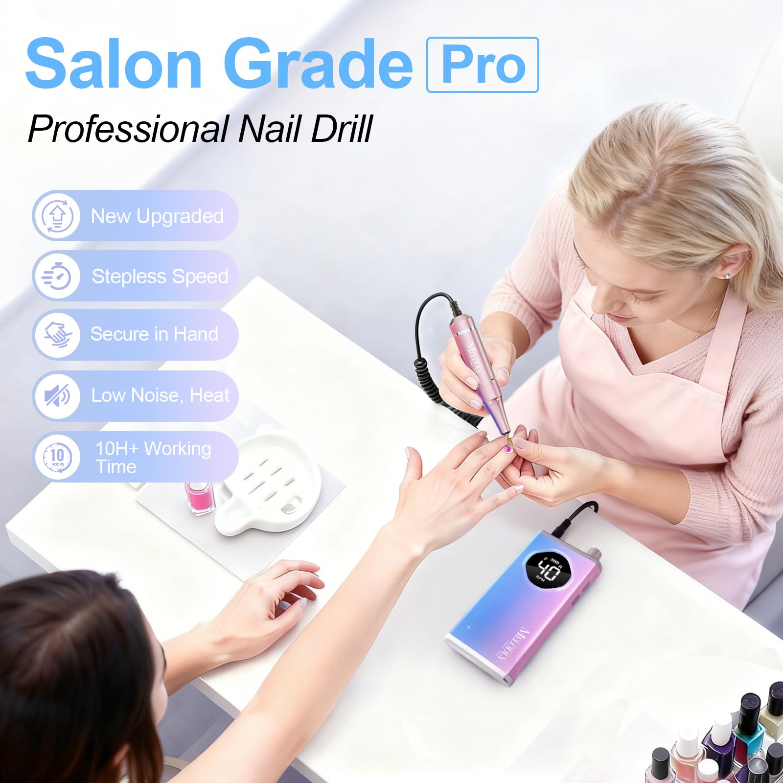Melodly cordless nail file machine with digital display