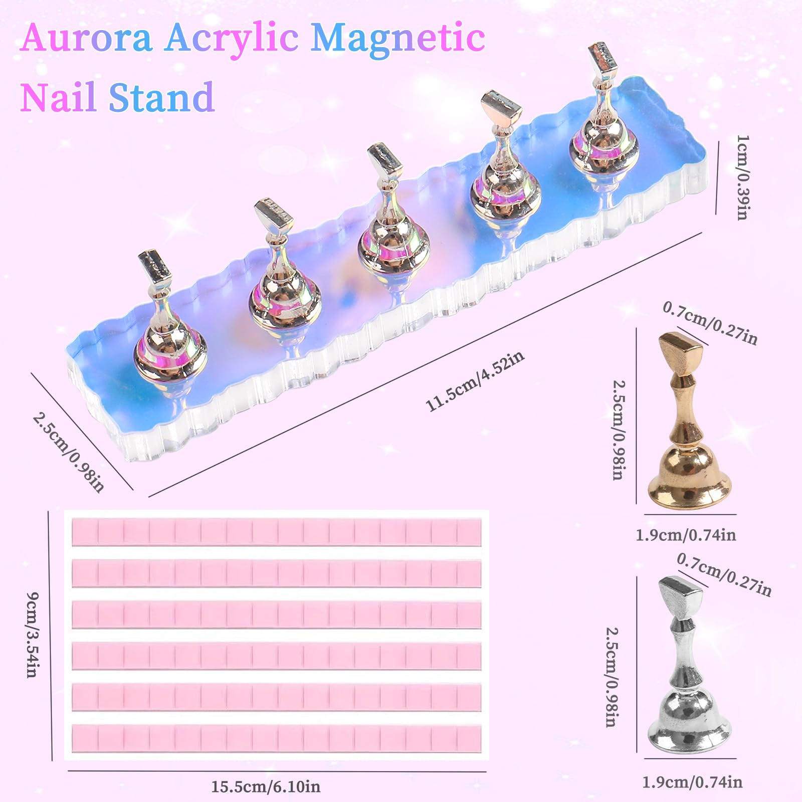 Magnetic nail holder set with gold and silver stands