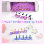 Close up of iridescent acrylic aurora nail display base with magnetic slots