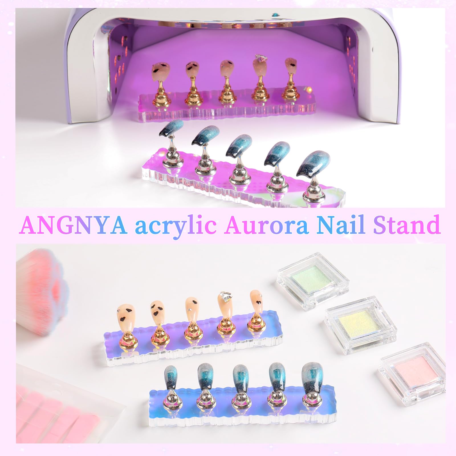 Press on nail display stand with reusable putty