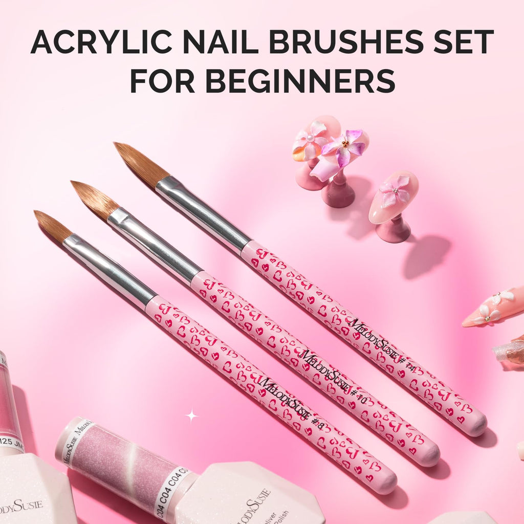 Packaging layout of MelodySusie 3-piece acrylic nail brush set