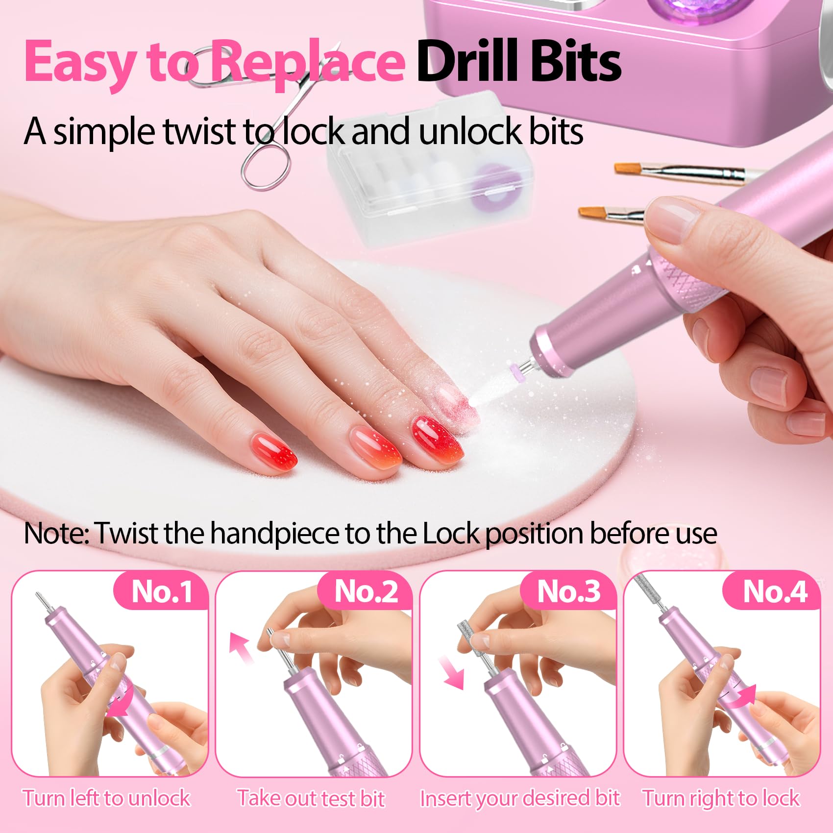 Pyvola nail drill set with 12 included bits and sanding bands