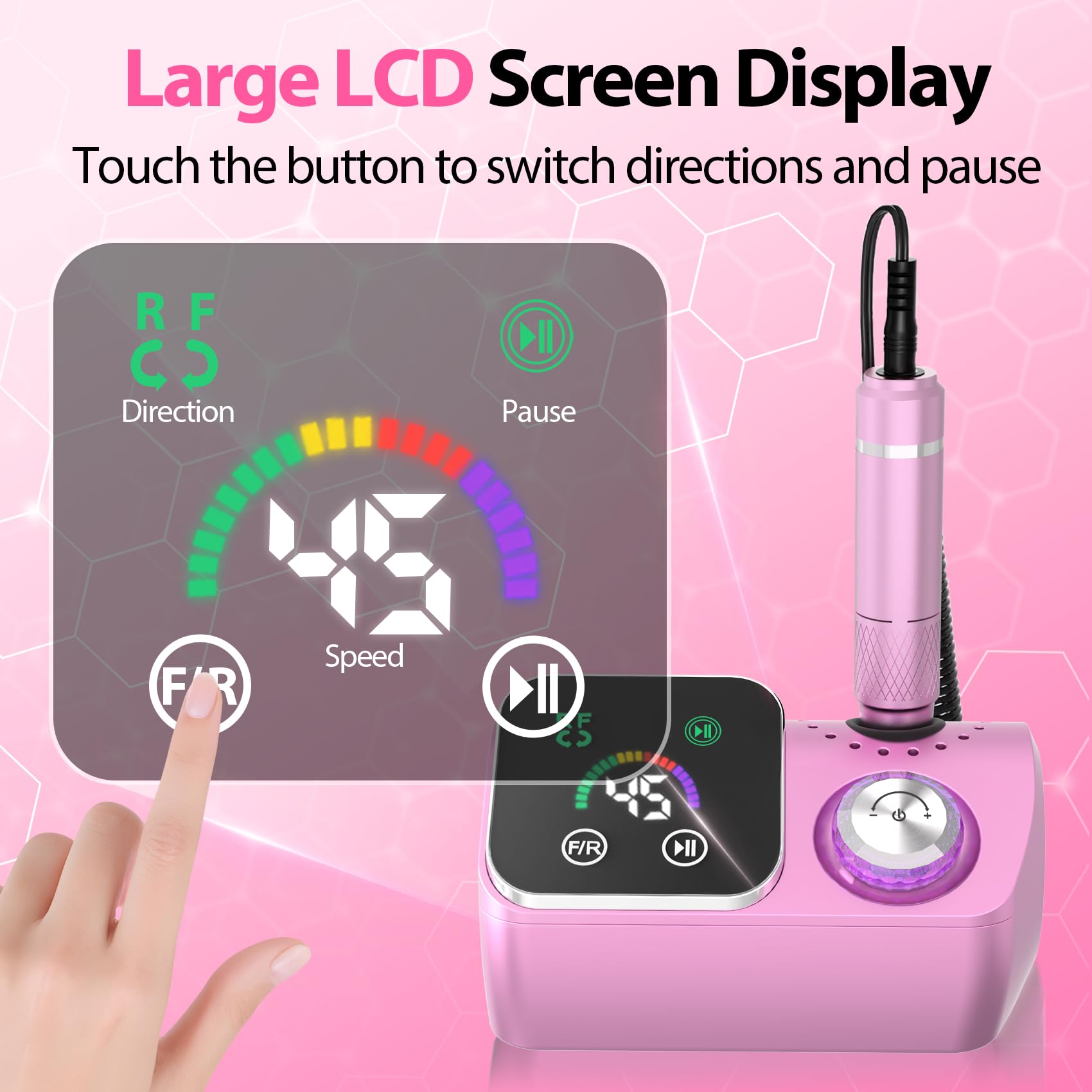 Close up of Pyvola electric nail file control knob