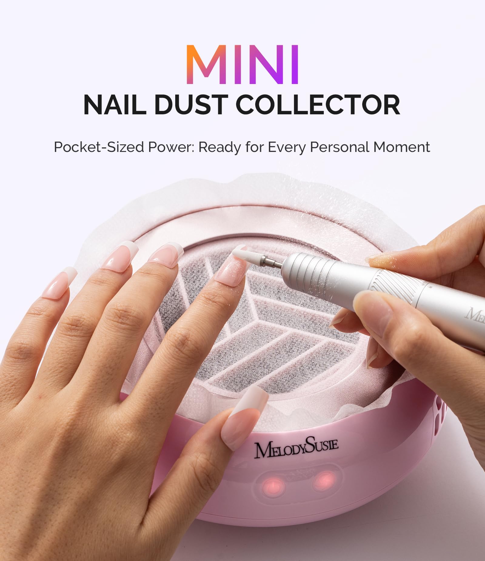 MelodySusie portable nail vacuum fan showing touch controls