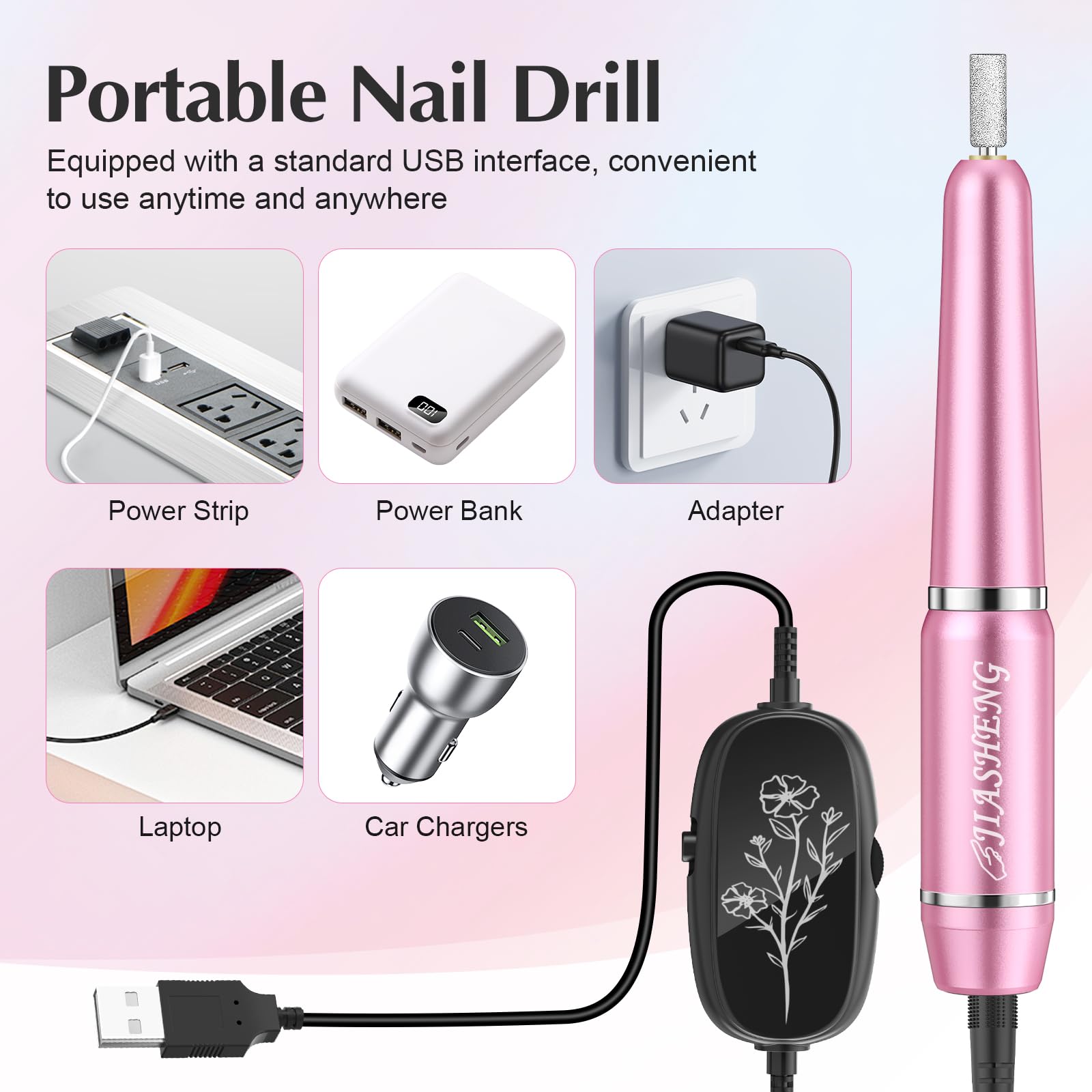 Handheld view of Jiasheng pink electric nail drill