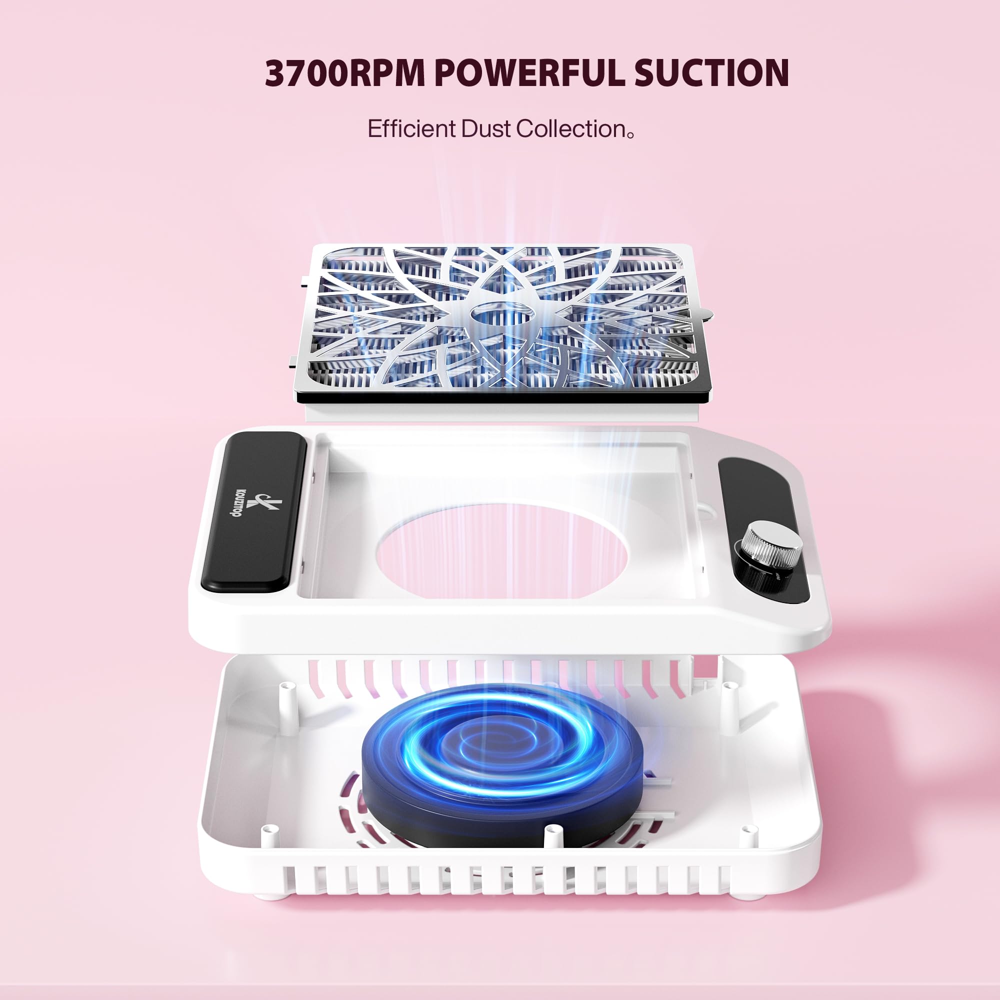 Kouzitop nail dust machine side profile showing ventilation