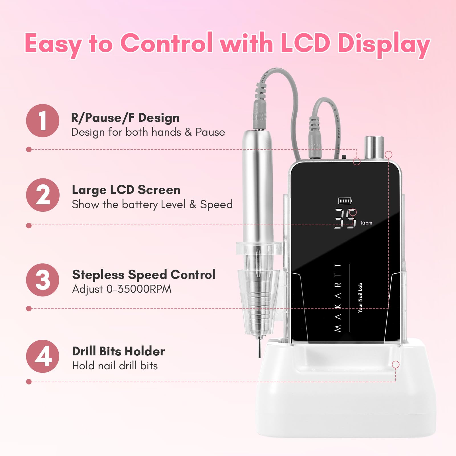 Handheld Makartt e-file for acrylic nail removal