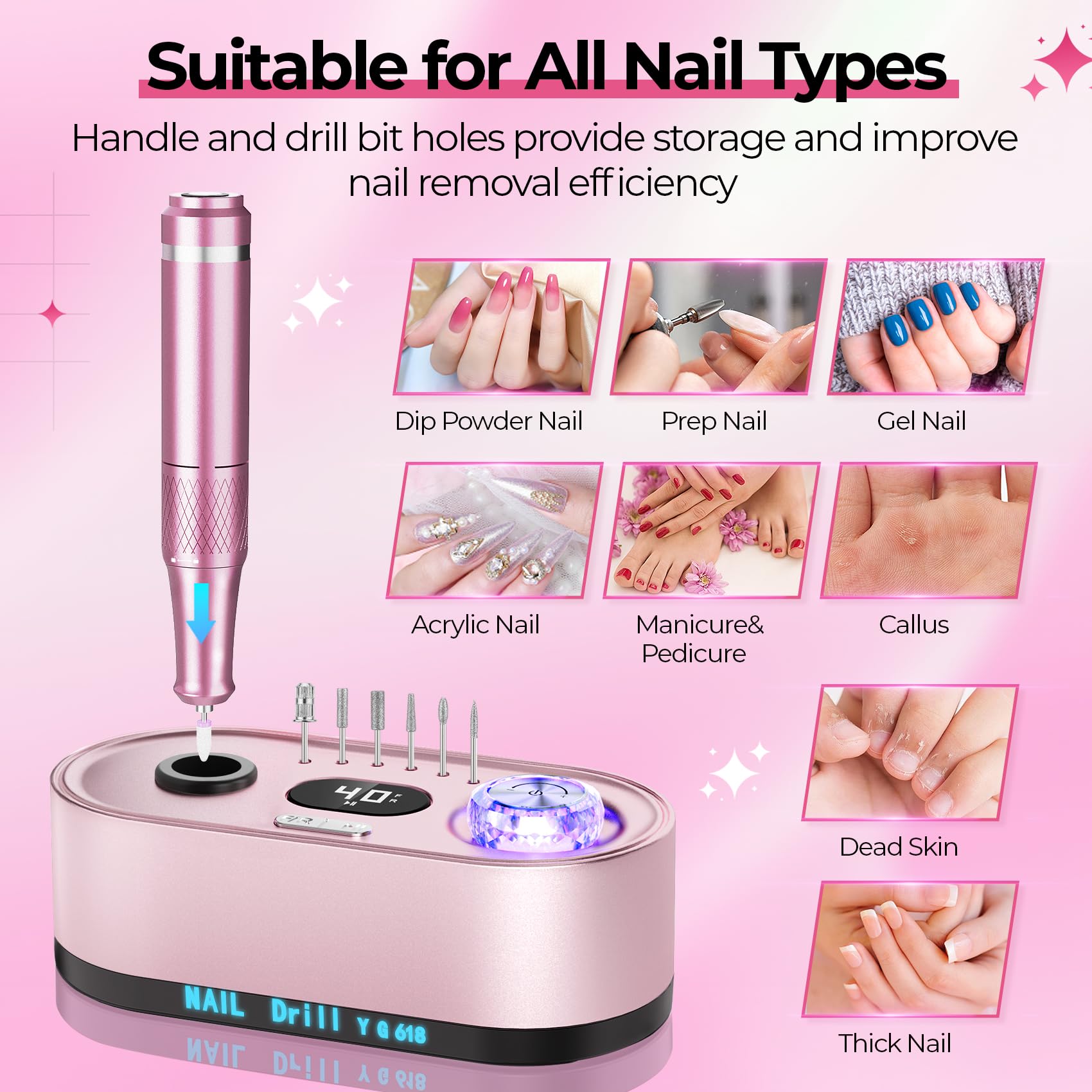 Professional electric nail file base with storage holes