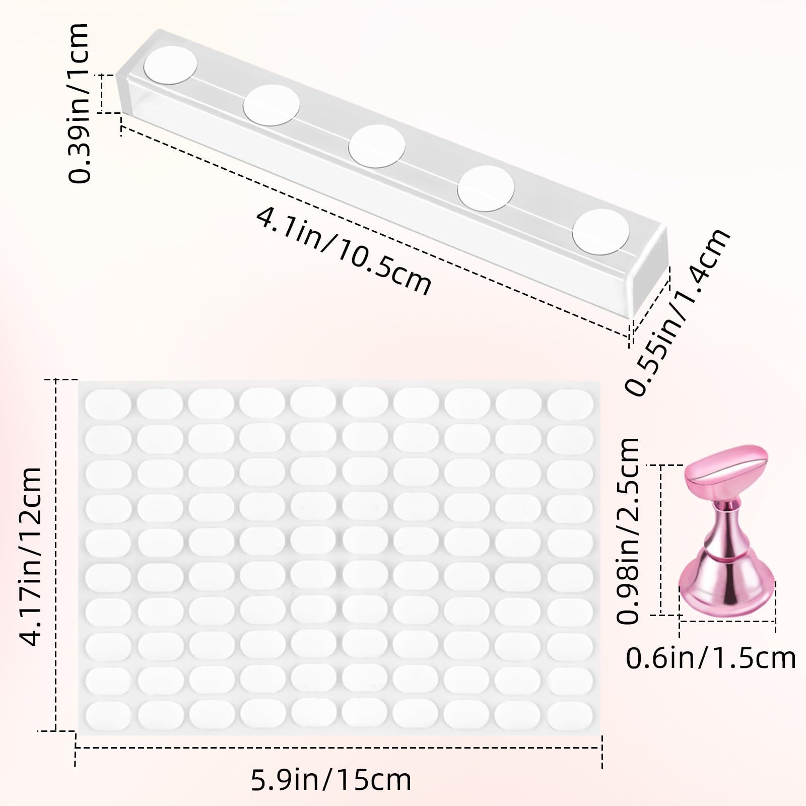 Acrylic nail stand display set with double sided tape