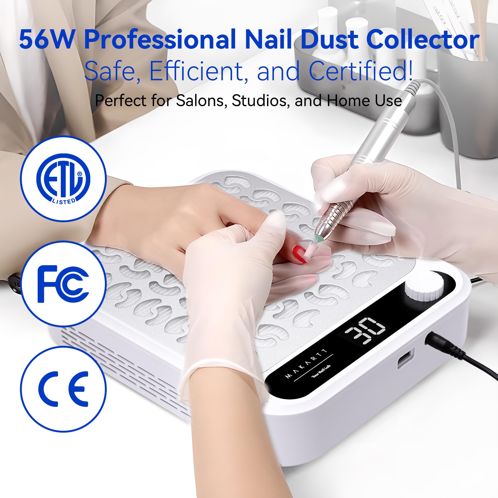 Makartt professional nail vacuum showing digital speed knob