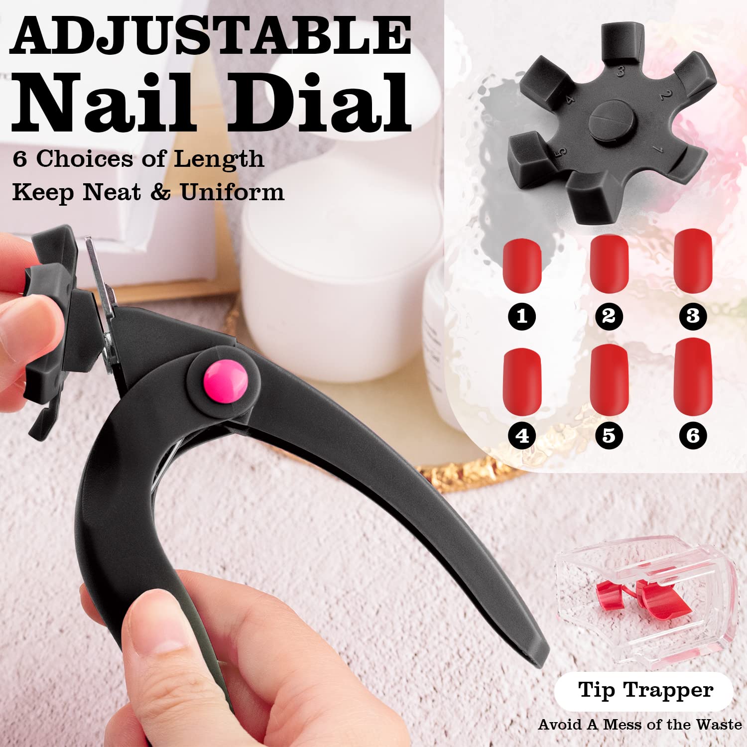 Close up of Belleboost nail clipper dial and sizer