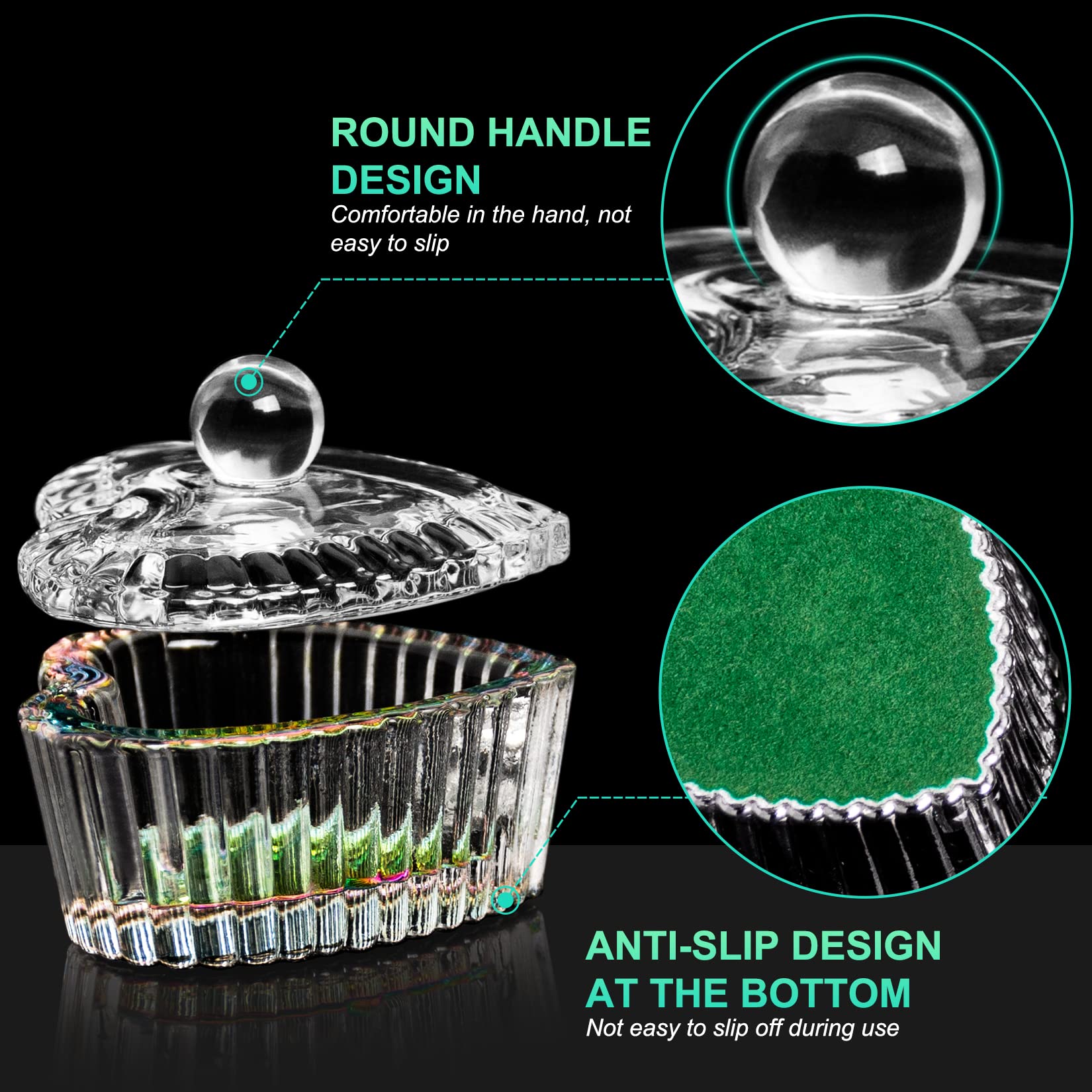 Two Aoraem crystal glass nail art cups with lids side view