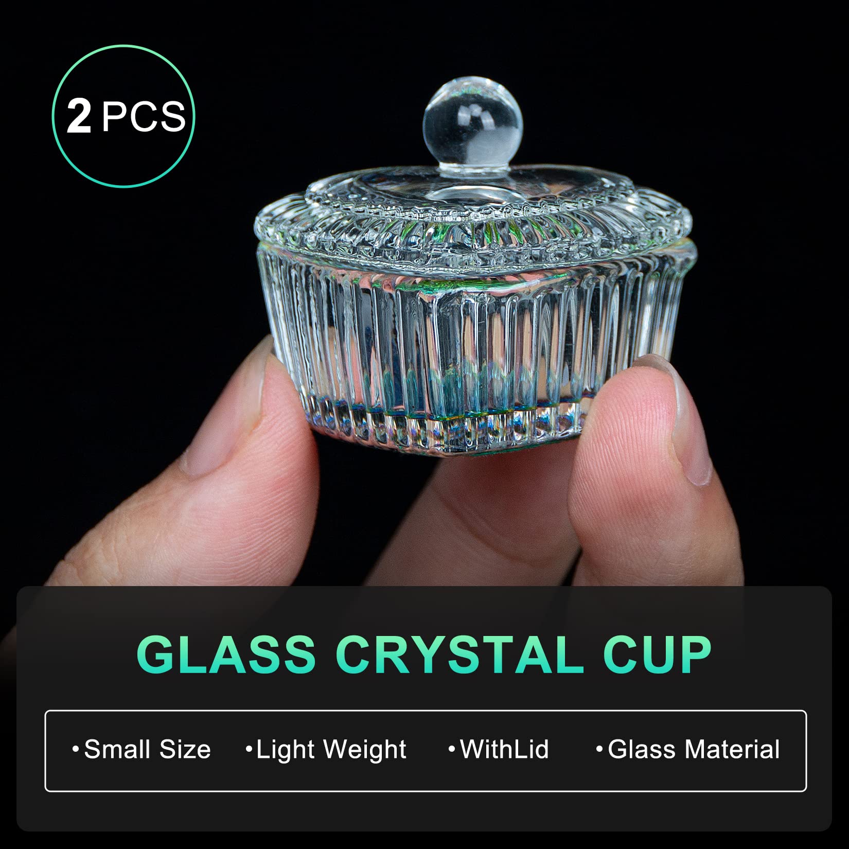 Close up of Aoraem glass nail art container with lid
