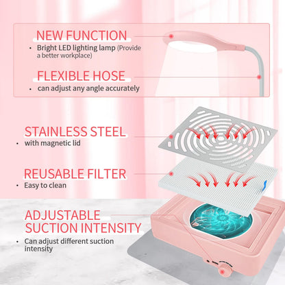 Saviland pink nail dust collector in home salon setting