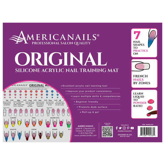 Close up of Americanails silicone practice sheet showing nail shapes
