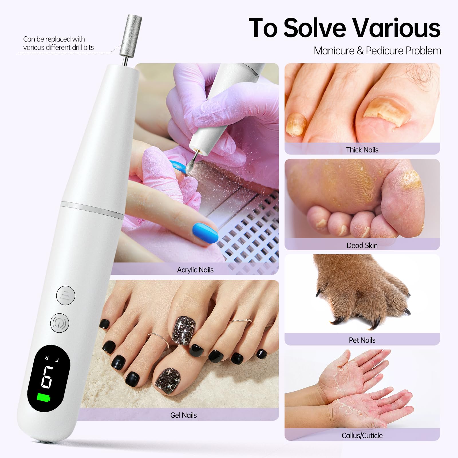 Ccigedy portable nail file machine and drill bits