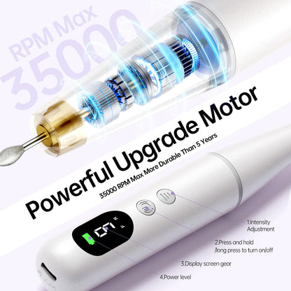 Close up of Ccigedy nail drill handpiece and settings