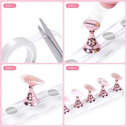 Two sets of pink nail practice holders arranged on a table