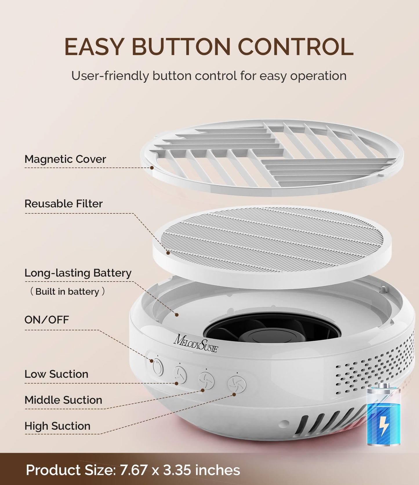 MelodySusie cordless vacuum fan used on a manicure desk
