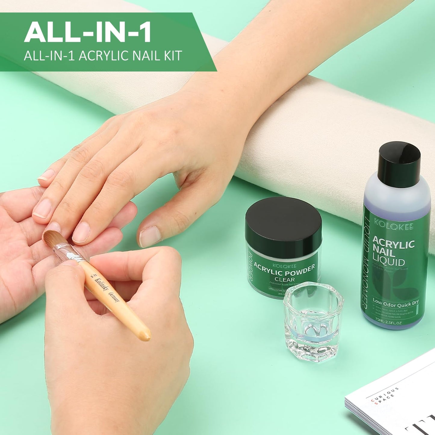 Kolqkee nail art kit components arranged for manicure